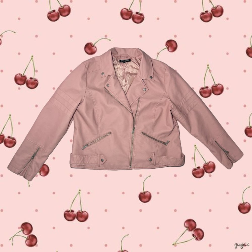 Pink Baccini Faux Leather Motorcycle Jacket